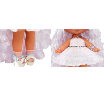 Na! Na! Na! Surprise April Sparkles 7.5 Doll - Multicolor Fashion Doll with White Hair & Ruffle Satin Dress, Great Gift for Ages 5+
