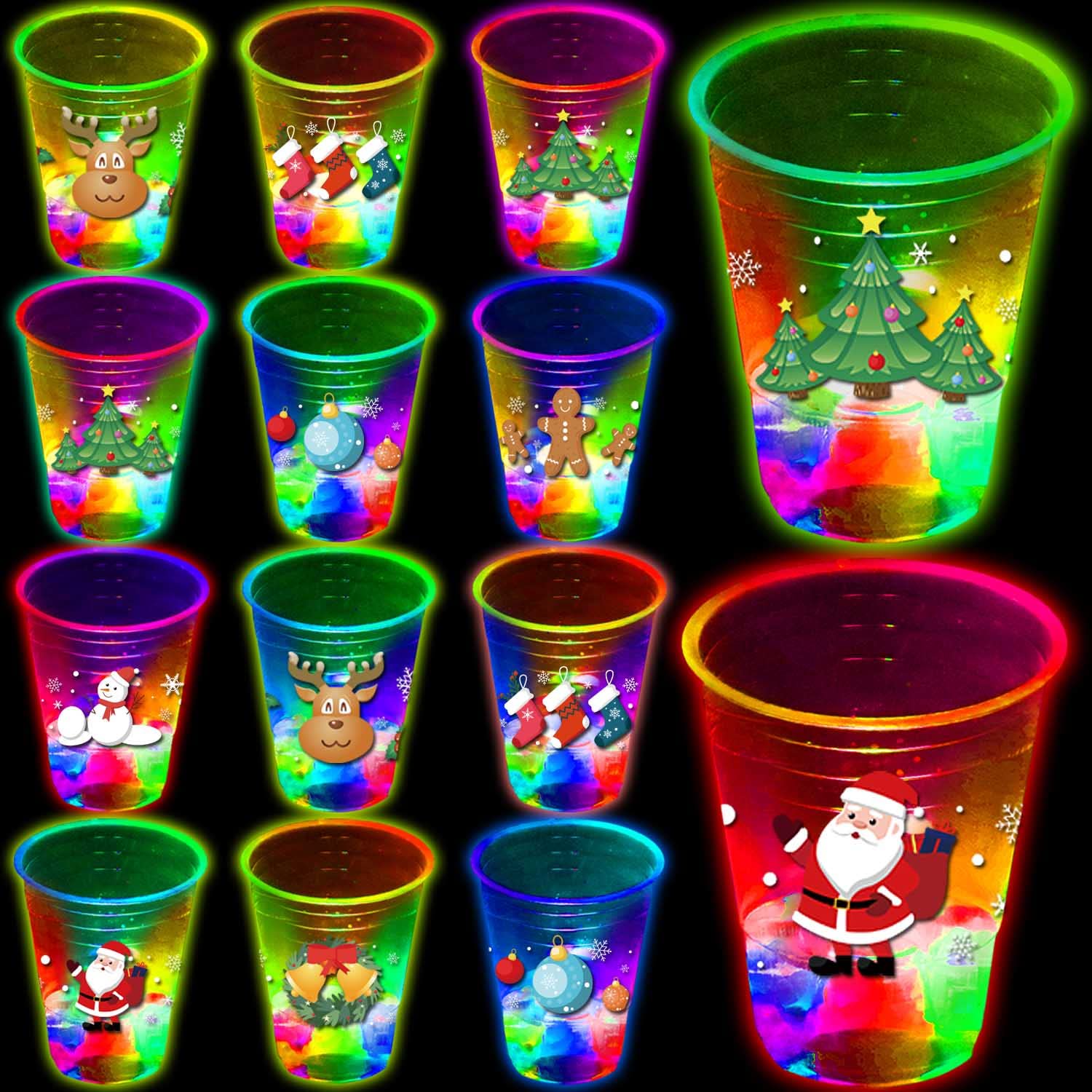 24 Pcs Christmas Party Cups,Glowing Christmas Flashing Theme Party Cups,Decoration Cups for Christmas Party Supplies, Party Favo