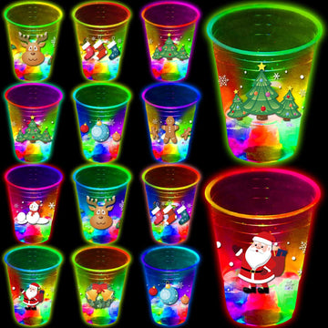 24 Pcs Christmas Party Cups,Glowing Christmas Flashing Theme Party Cups,Decoration Cups for Christmas Party Supplies, Party Favo