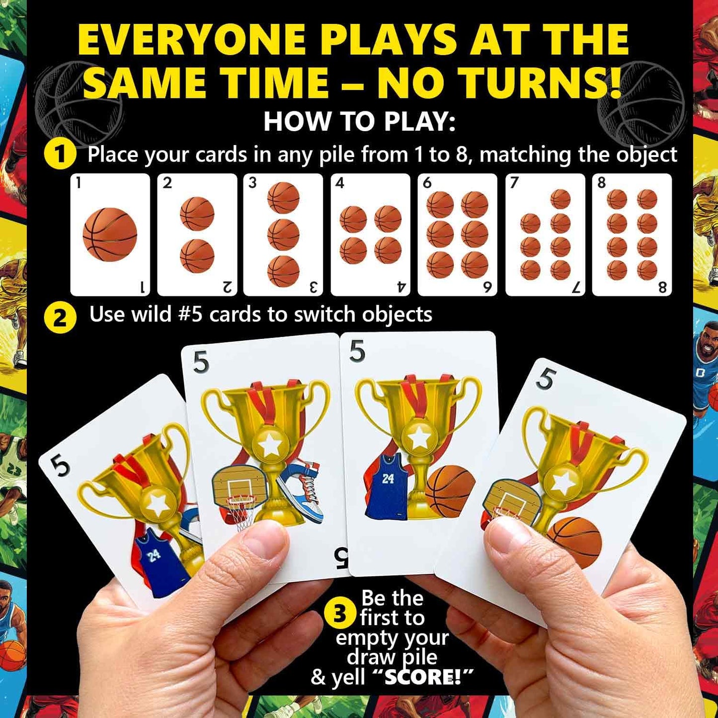 Quokka Basketball Fast-Paced Card Game For Kids & Adults - 128 Cards & Easy Rules - Quick & Fun Matching Game - 2-8 Players - Ag