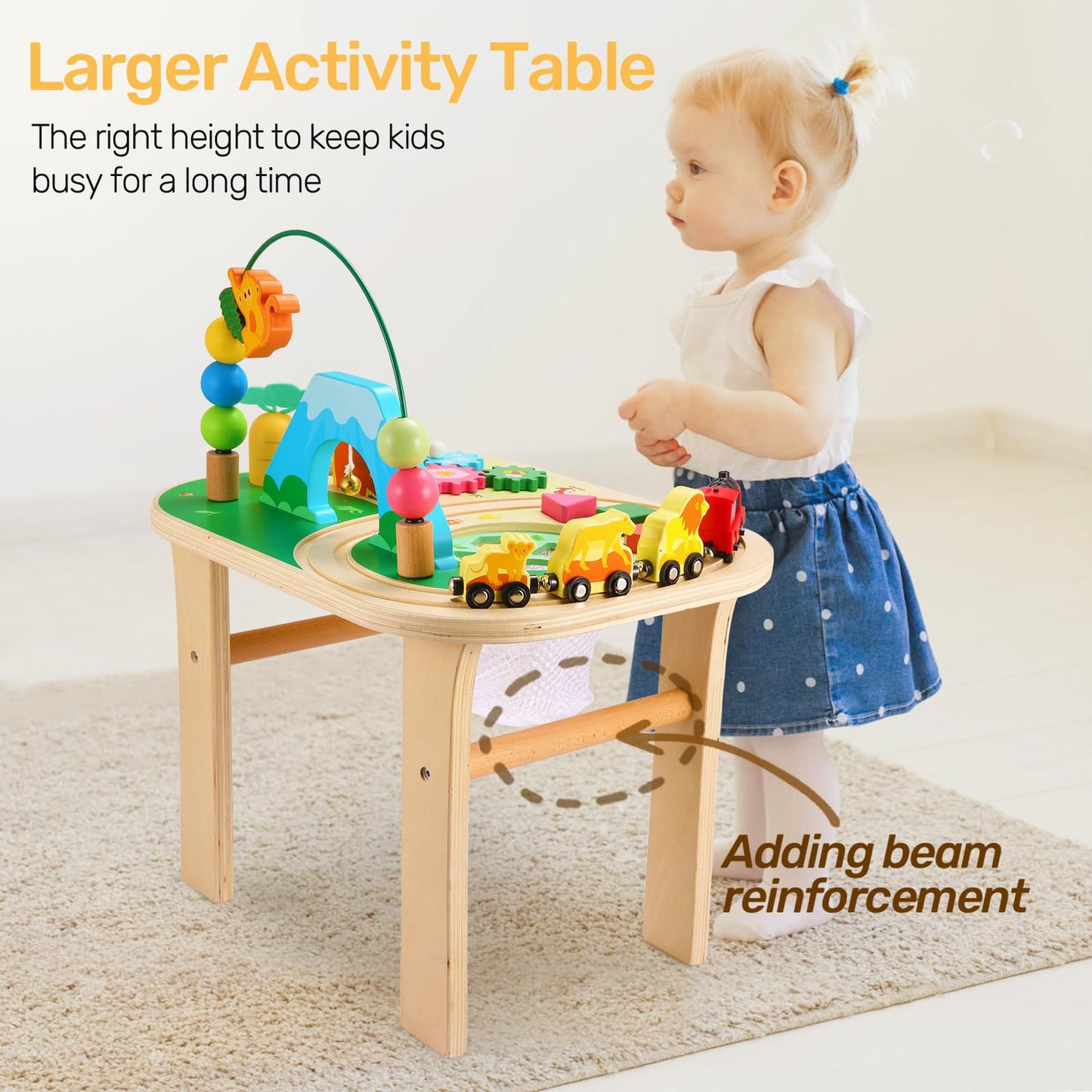 oathx 9-in-1 Wooden Activity Table for 1+ Year Olds, Multi-colored Montessori Toys, Bead Maze, Shape Sorter, Toddler Gifts