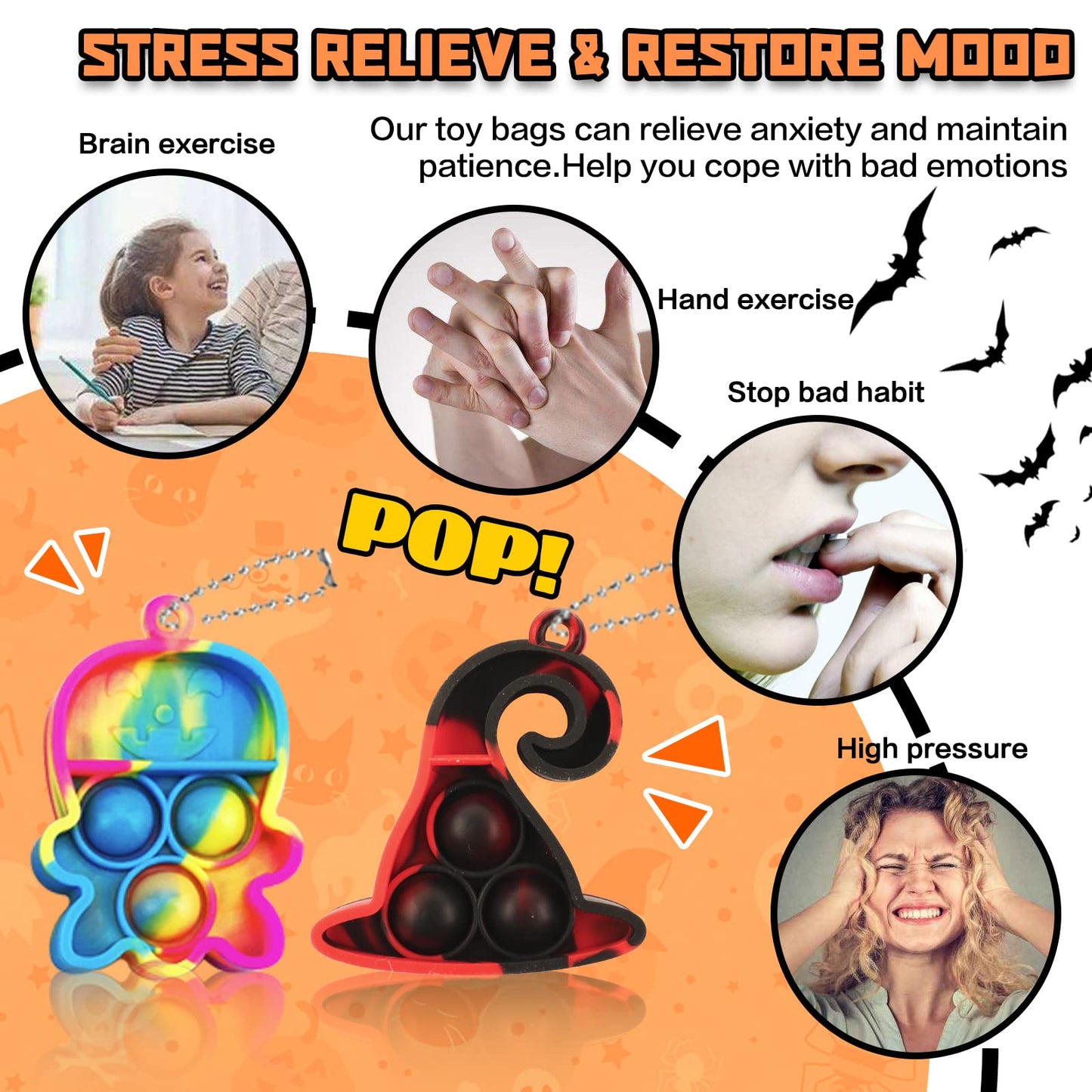 Jdsty 32Pcs Halloween Mini Pop Fidget Toys Packs For Kids Girls Boys Halloween Party Favors Halloween Treat Bags Gifts Stress Re