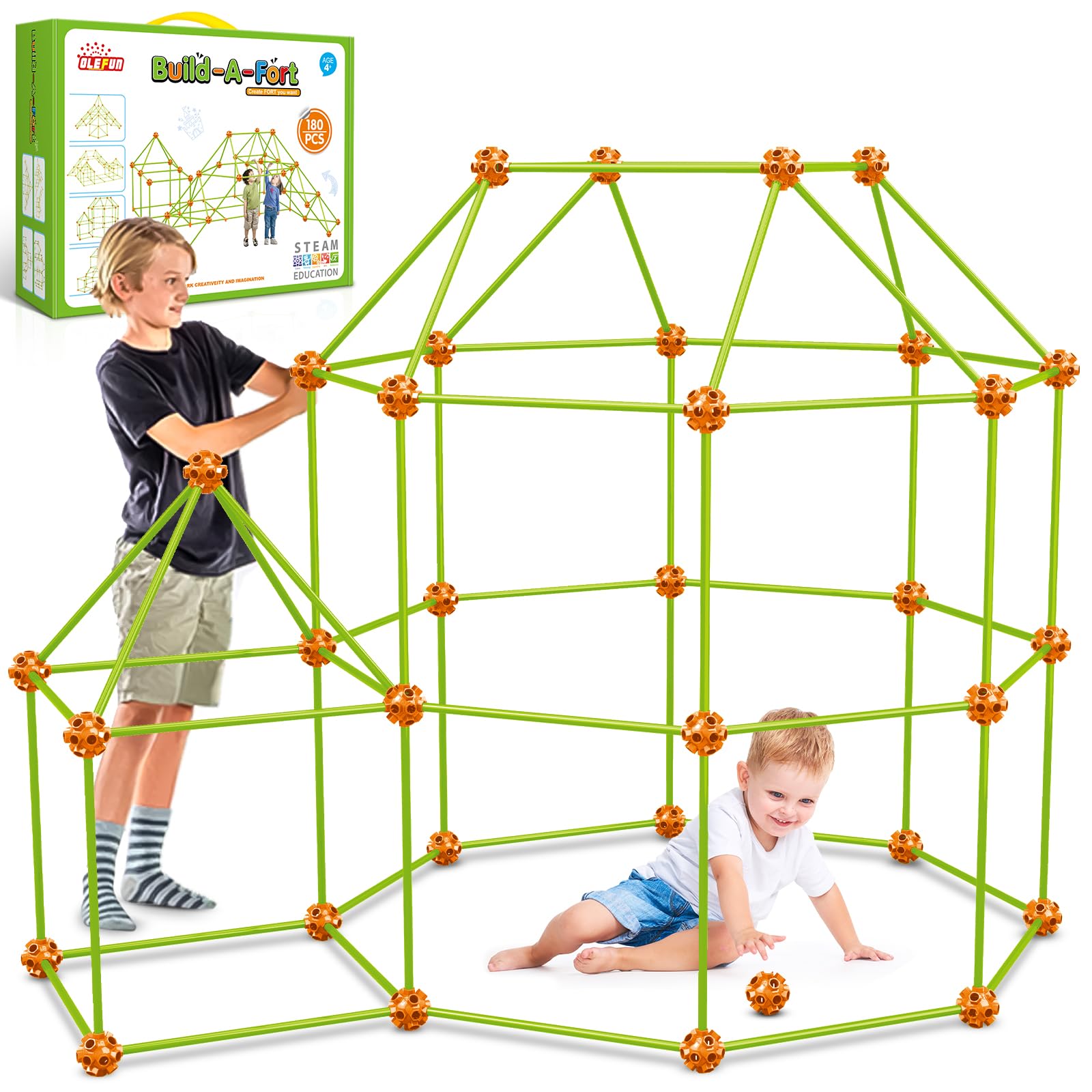 Olefun 180 Pack Fort Building Kits For Kids 4, 5, 6, 7, 8+ Year Old Boys & Girls, Creative Stem Building Toys For Diy Castles, T