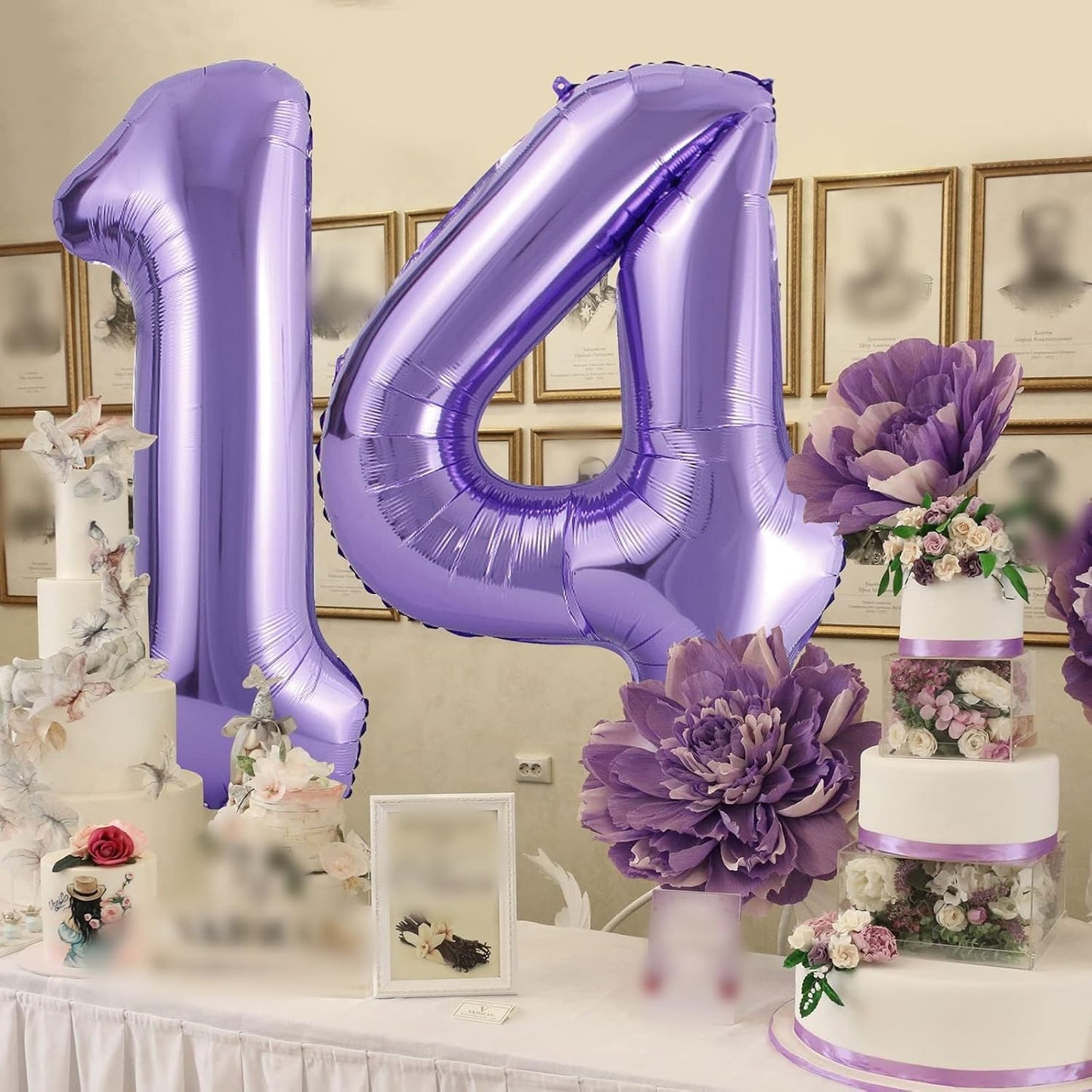 40 Inch Number Balloons 14, Purple Helium Foil Number 14 Balloons, Large Number Balloon Age Balloon For Boys Girls Birthday Part
