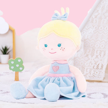 Onetoo Soft Baby Doll For Girls Plush Rag Doll Sleeping Cuddle Buddy Doll First Baby Doll Wear Blue Love Dress 14'