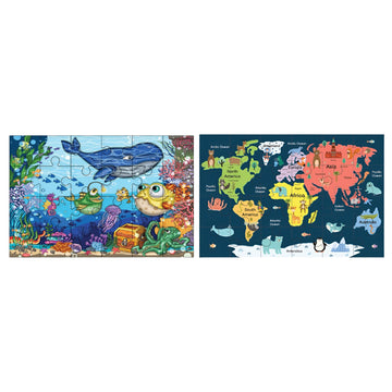 Khilonewale Combo of Wooden Aquatic Life & Continents Jigsaw Puzzles  24Piece Educational Ocean & Geography Puzzle Toy for Kid