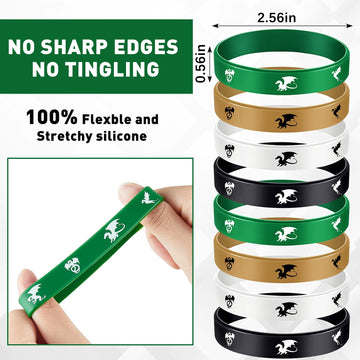 Skylety 24 Pieces Dragon Party Favors Dragon Themed Rubber Bracelets Silicone Wristbands Prints Rubber Bracelets Colored Stretch