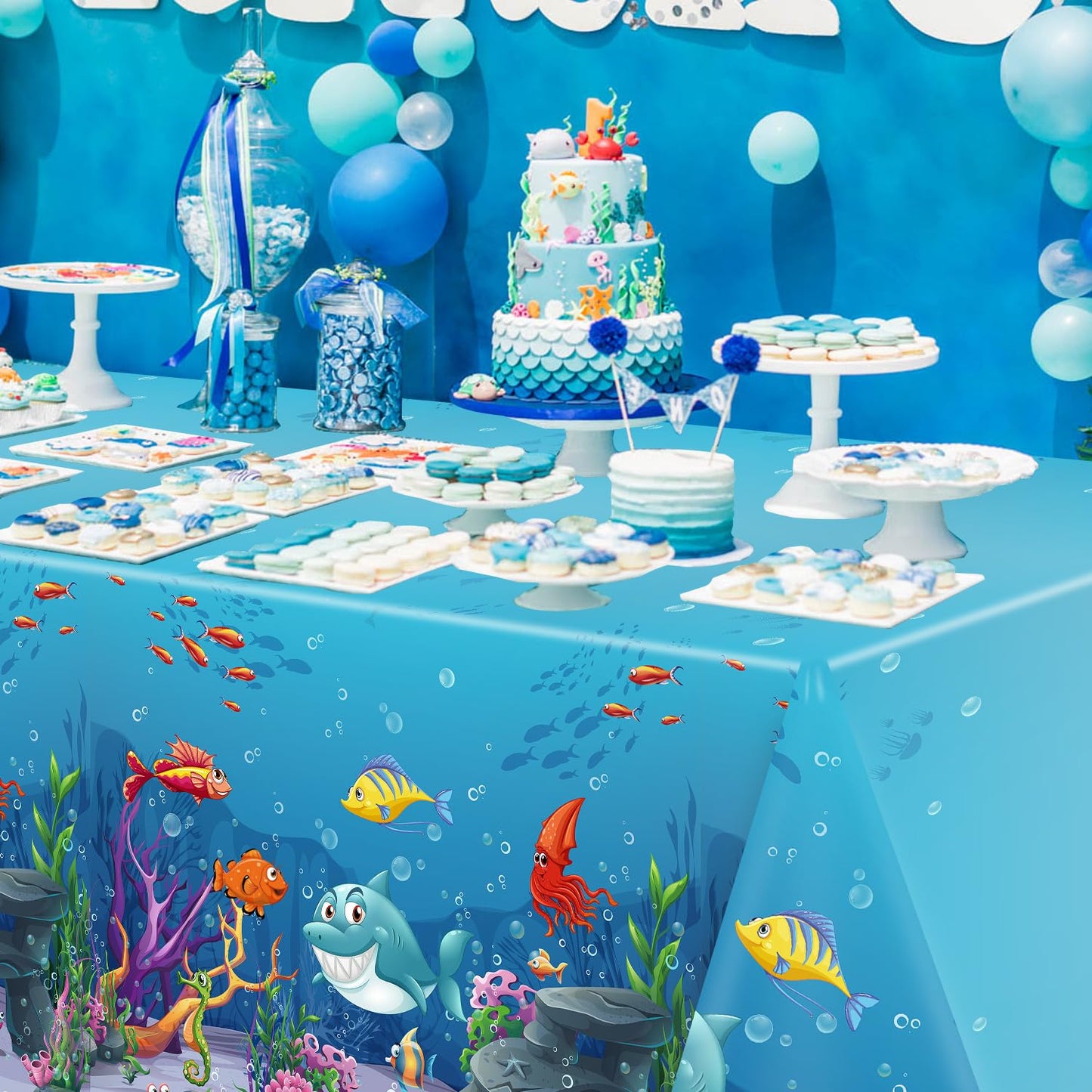 4 Pack Under The Sea Tablecloths Ocean Waves Underwater Table Cover Ocean Animals Table Cloth Ocean Sea Life Tablecloth Ocean An