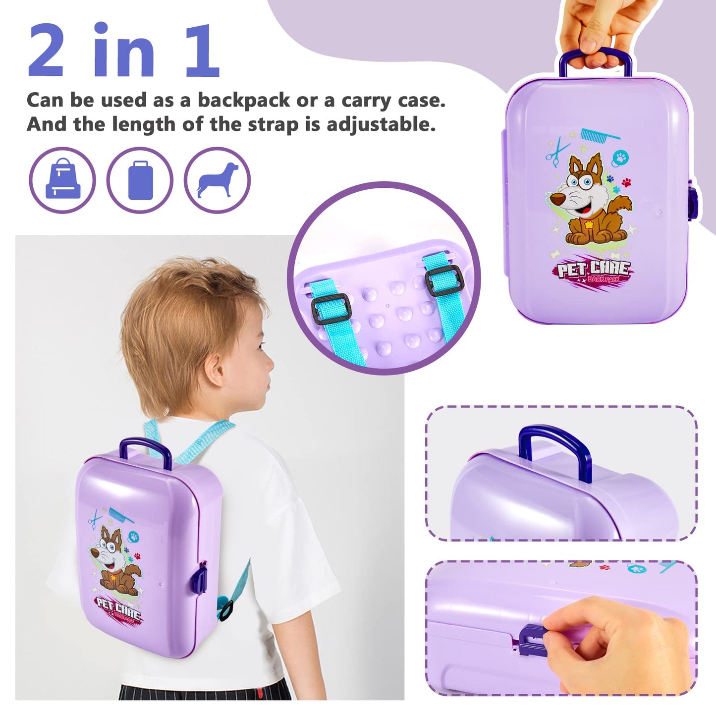 HERSITY Pet Care Vet Kit Kid, Puppy Pretend Play Toy Girl, Toy Dog Bath Grooming Set, Gift 3 4 5 6 Year Old Toddlers Childrens V