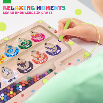 Uiseba Dinosaur Mini Magnetic Color And Number Maze Montessori Toy For Ages 3 4 5, Toddler Busy Board, Educational Preschool Lea