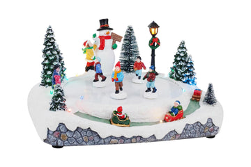 Top Treasures Animated Christmas Village Skating Pond - Lighted Musical Snow Scene, 11x7.5 In, Ceramic, Multicolor