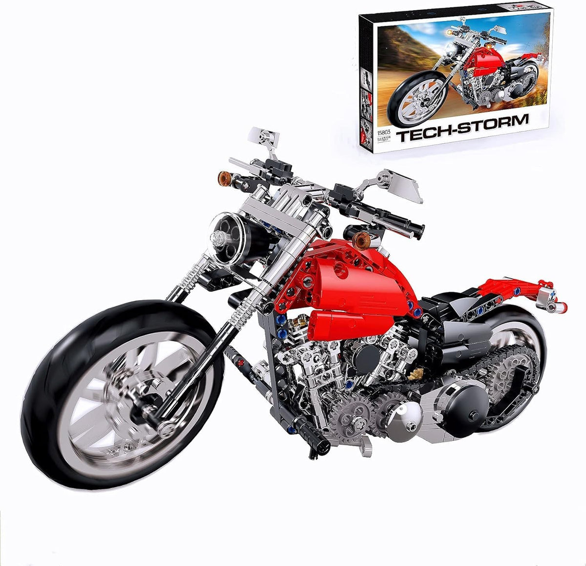 Brighterbee Motorbike Toy Building Kit,Build A Motorcycle Building Blocks Set Model,Featuring Gearbox And Suspension613Pieces