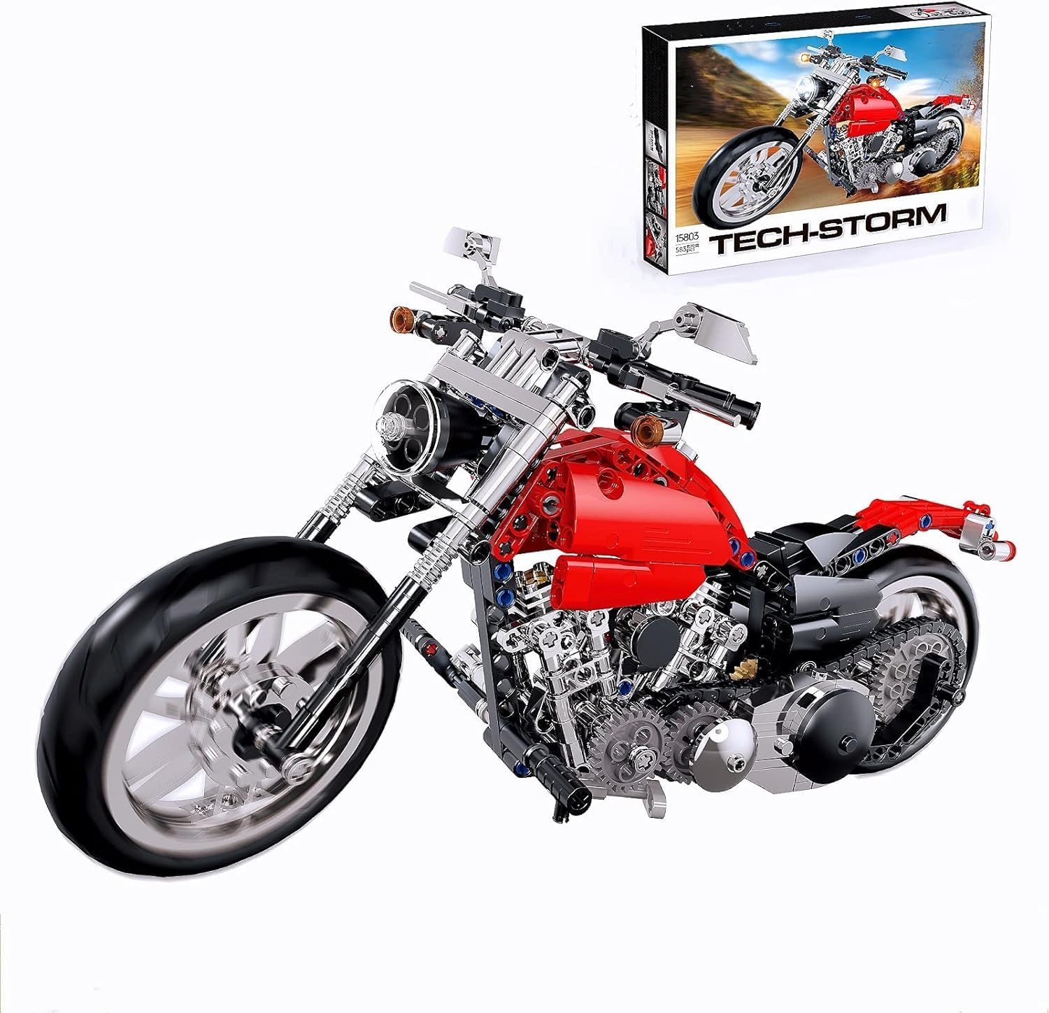 Exomoon Motorbike Toy Building Kit,Build A Motorcycle Building Blocks Set Model,Featuring Gearbox And Suspension613Pieces