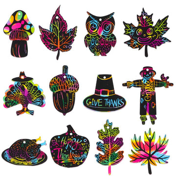 Hohomark Thanksgiving Scratch Off Cards - 24Pcs Thanksgiving Crafts For Kids Diy Rainbow Scratch Paper For Thanksgiving Party Thanksgiving Arts And Crafts For Kids