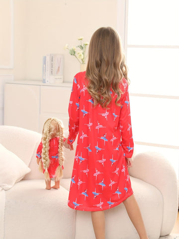 Bow Dream Girl Dress Cute And Matching American Girl Doll Clothes Accessories For Girls Dresses Set Dancing Girl Size 140