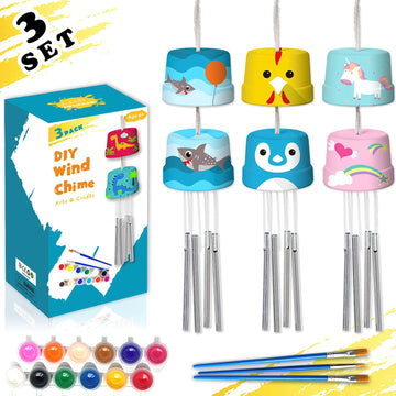 3-Pack Diy Wind Chime Kits- Arts And Crafts For Boys Girls Kids Ages 8-12 4-8 6-8 5-7 3-5, Construct & Paint Birthday Holiday Fo