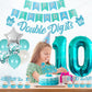 10Th Birthday Decorations For Girls Teal, Double Digits Party Supplies Turquoise Banner Cake & Cupcake Toppers Number 10 Helium