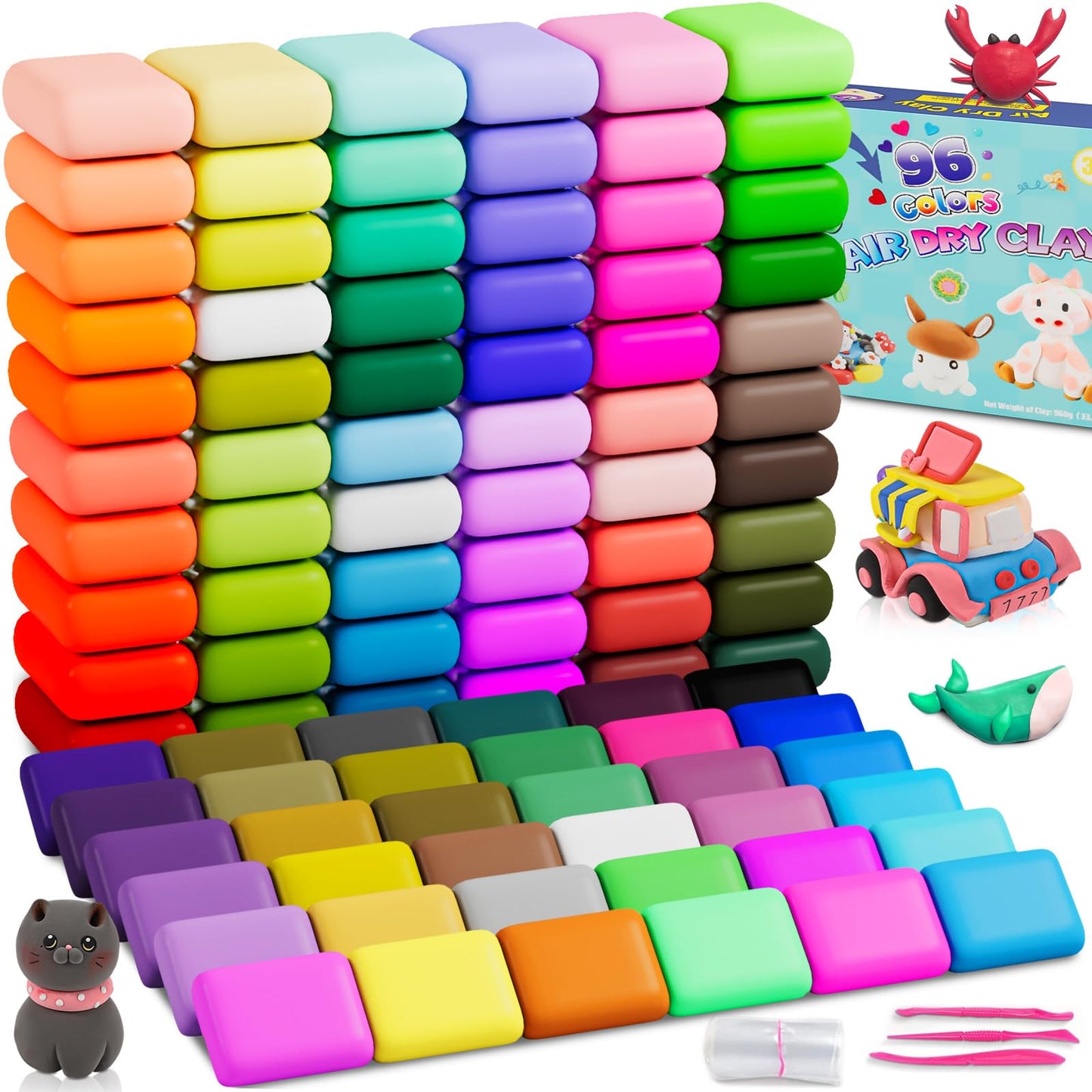 Air Dry Clay 96 Colors, Modeling Clay Kit, Model Magic Sculpting Set, Ultra Light & Soft, Safe Non-Toxic DIY Art and Crafts Scho