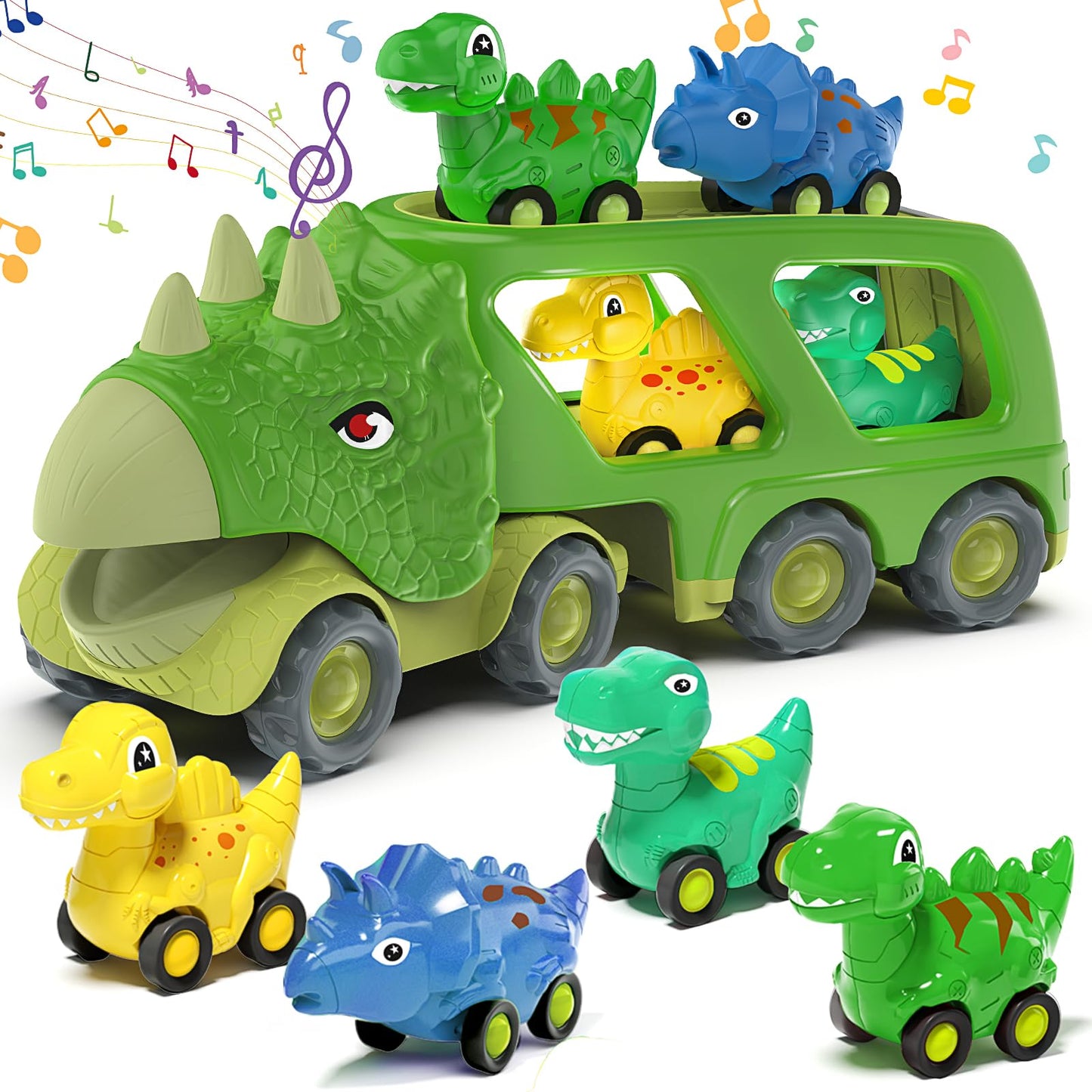 Moritakk Dinosaur Toys for Kids 3-5 Years Old,Dinosaur Transport Carrier Truck with 4 Pack Small Pull Back Dino Car,Dinosaur Tra