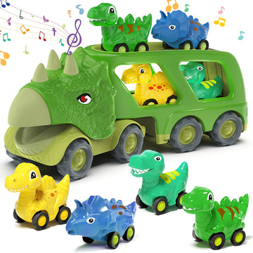 Moritakk Dinosaur Toys for Kids 3-5 Years Old,Dinosaur Transport Carrier Truck with 4 Pack Small Pull Back Dino Car,Dinosaur Tra