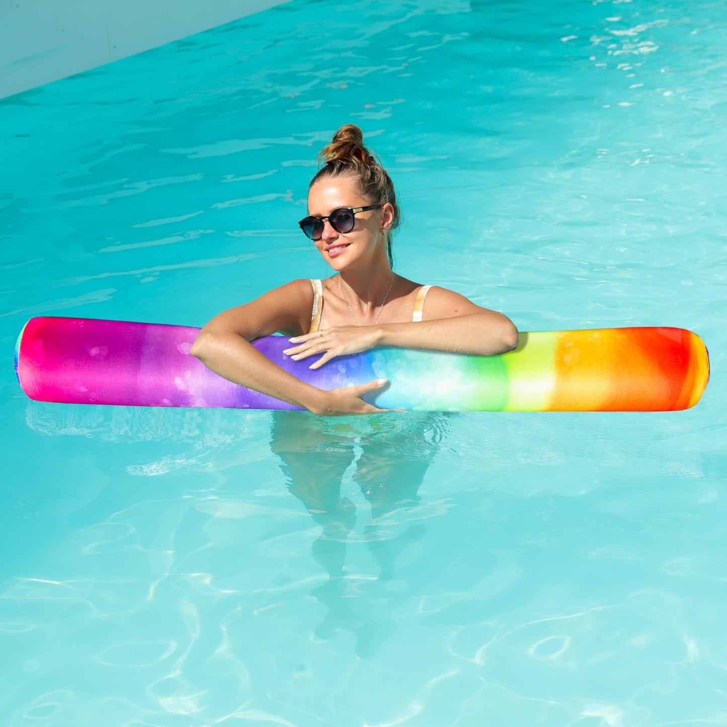 FindUWill Inflatable Swim Pool Noodles  2 Pack Soft Fabric Covered Large Swim Noodles for Floating  Pool Floats mature-themed for Pool  Lake  Beach (Rainbow & Colorful)