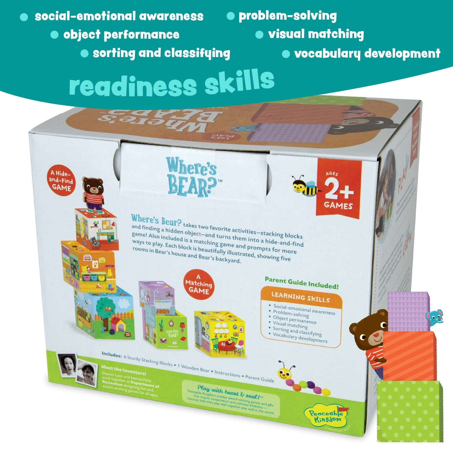 Peaceable Kingdom Where's Bear? Stacking Block Game, Wood, Medium, Multicolor for 2 Year Olds
