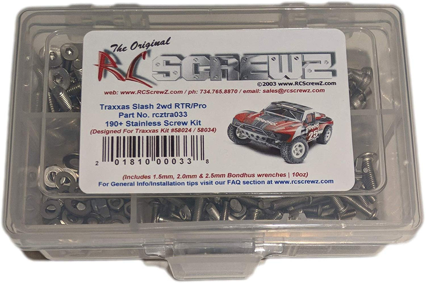 RC Screwz Traxxas Slash 2WD RTR Stainless Steel Screw Kit - One Size, Silver, Model TRA033