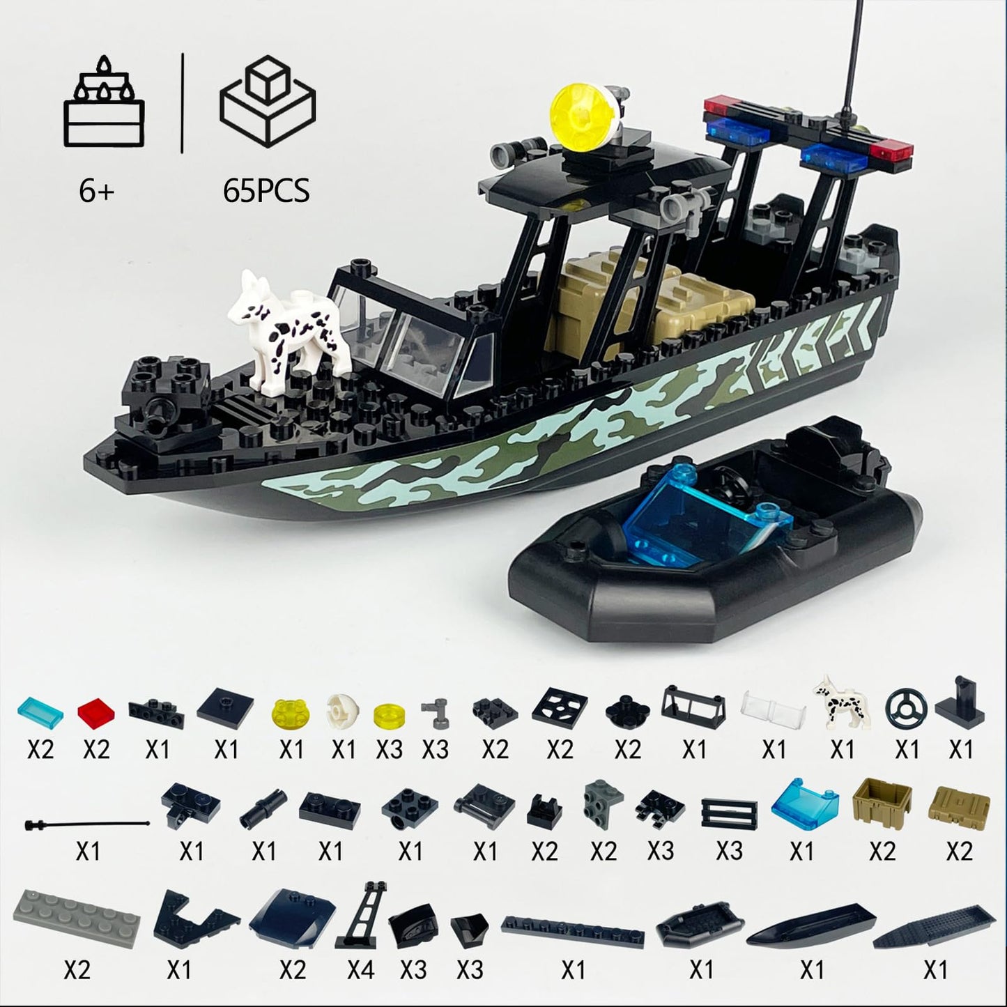 JQARCH City Police Speed Boat Building Blocks Set, 70PCS Plastic Rescue Boat, Compatible with Lego, Fun Gift for Kids