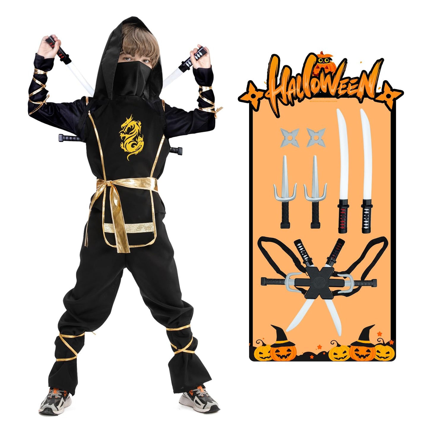 Digi Marker Halloween Ninja Costume For Boys Kids Ninja Dress Up & Pretend Play With Deluxe Ninja Toys