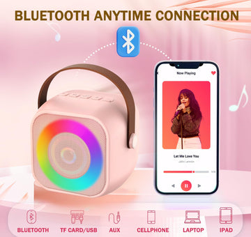 Mini Karaoke Machine For Kids,Portable Bluetooth Speaker With Wireless Microphone For Kids Toddler,Gifts For Girls Birthday Single Microphone