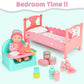 Deao Baby Doll Play Set, 25 Pcs Baby Dolls Accessories With Chair Booster Seat High Crib Toy Toilet And Bathtub Pretend Play Toys Gift For Ages 3 4 5 6 7 8 9 Girls Kids