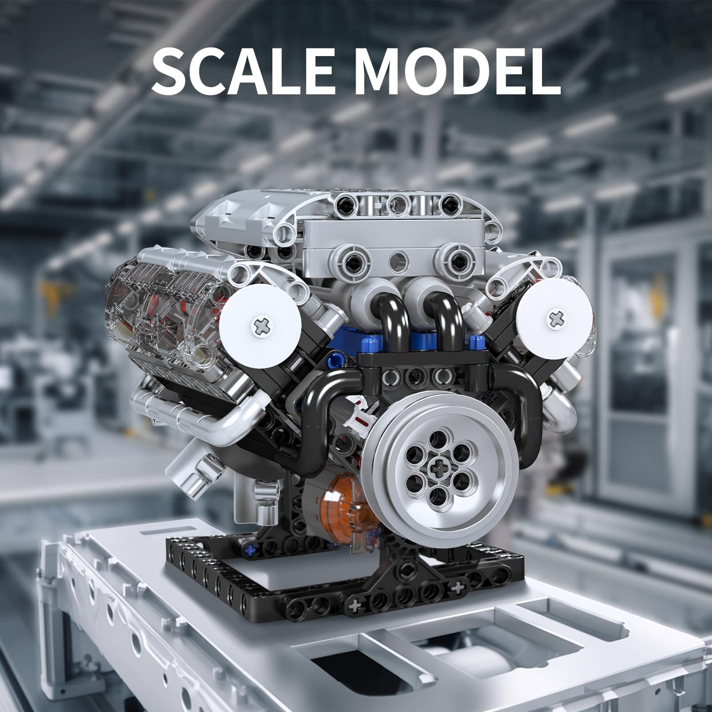 Mould King V8 Engine Building Blocks Set, 535 Pcs Plastic Model Kit with Battery and Motor for Adults and Kids, Model 10088