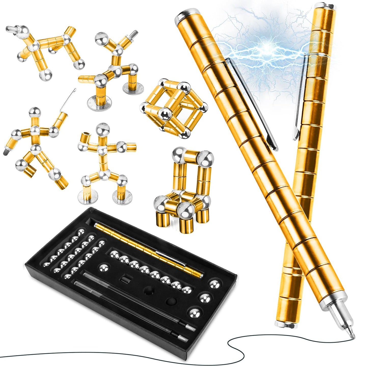 Moonhua Magnetic Fidget Upgraded Gold Pen Toy, Magnet Metal Writing Pen Toy For Anxiety Relief, Diy Multifunctional Decompression Pen For Kids Adults, Idea Gift For Christmas Teens Party Supplies