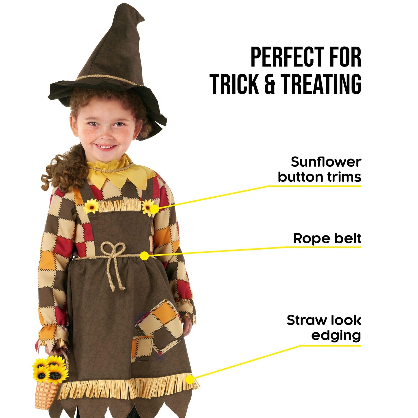 Morph Sunflower Kids Scarecrow Costume Girls Toddler Girl Scarecrow Costume With Scarecrow Hat Baby Scarecrow Costume Girl - Scarecrow Toddler Costume Girl 1-2 Years