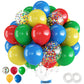 Rainbow Balloons, 60 Pcs Multi Colorful Balloons Set With Primary Color Confetti Balloons, Bright Multicolor Circus Balloons Ass