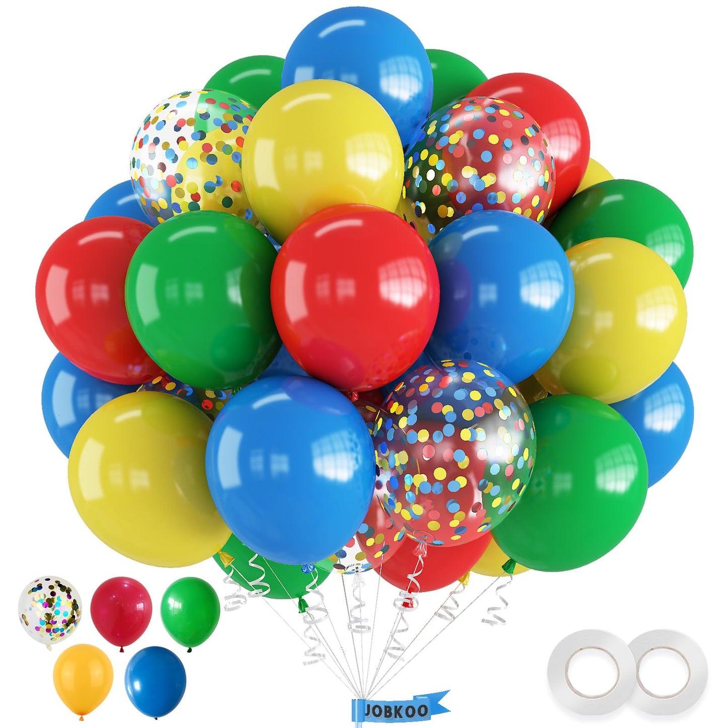 Rainbow Balloons, 60 Pcs Multi Colorful Balloons Set With Primary Color Confetti Balloons, Bright Multicolor Circus Balloons Ass