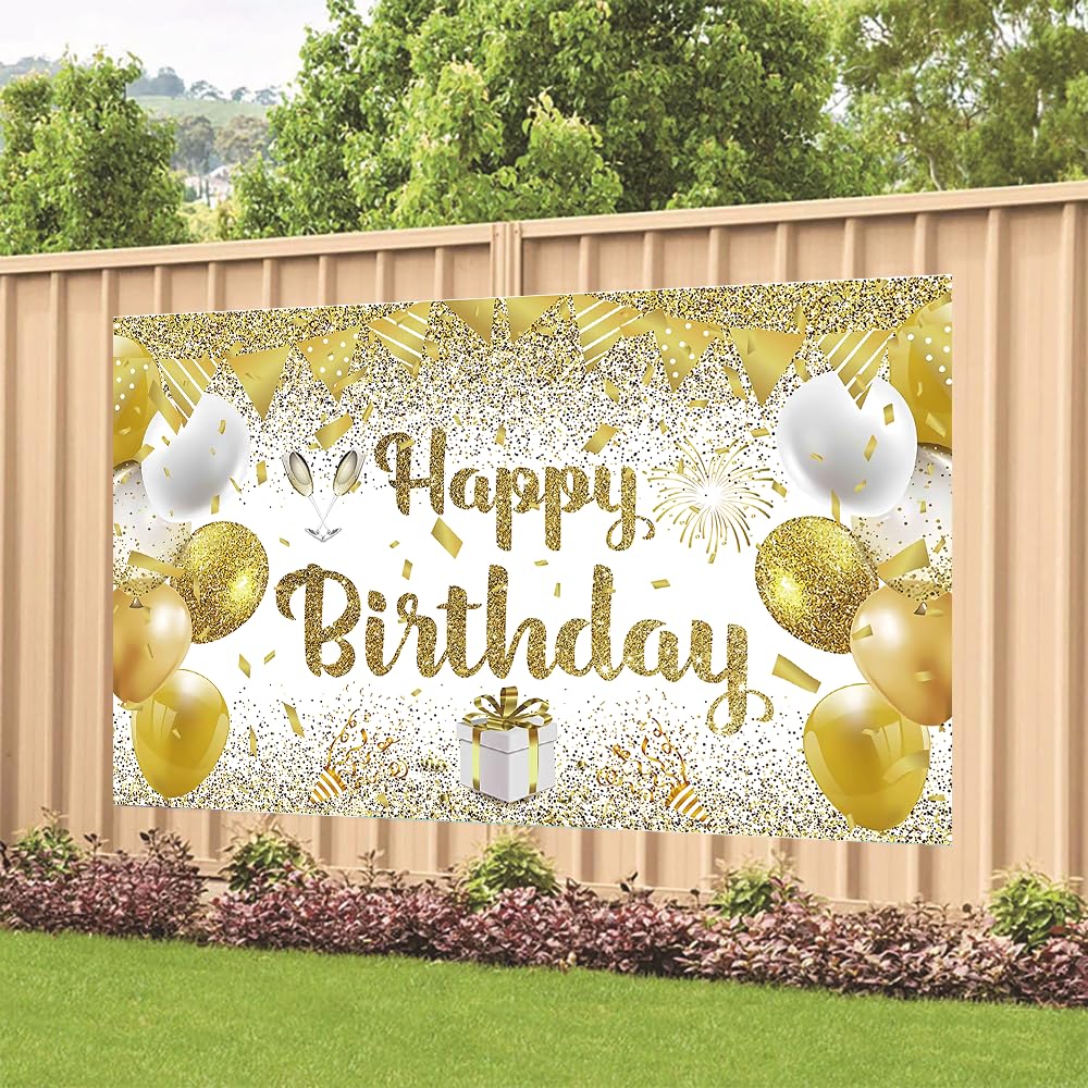 Gold Birthday Paty Backdrop Gold Happy Birthday Banner Gold Photography Background For Home Decorations Party Supplies 70.8 X 47