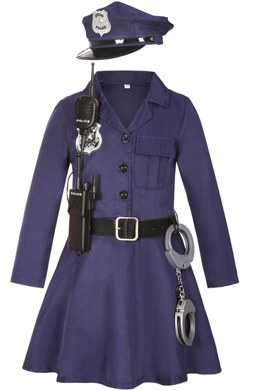 Cifitery Police Officer Costume For Kids Navy Blue Police Costume For Girls Carrer Day Police Dress Up Halloween Gifts