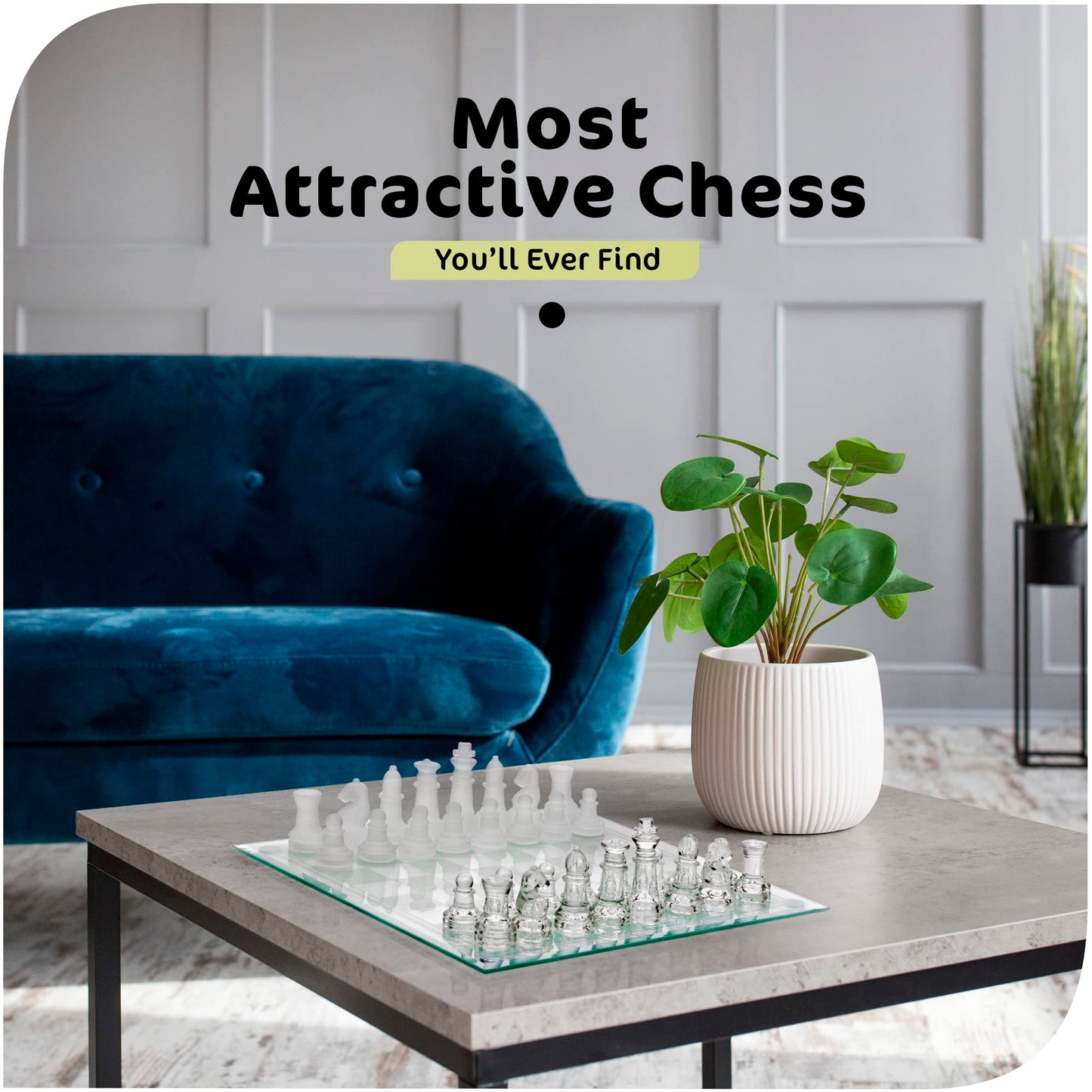Srenta Fine Glass Chess Set Game, Modern Clear Chess Set, Deluxe Chess Set Glass Chess Board Set With Solid Clear & Frosted Chess Glass Pieces | 9.7’’ Crystal Chess Boards Sets, Felt Padding Included