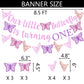 Our Little Butterfly is Turning One Banner Pink Glitter Butterfly 1st Birthday Banner for Spring Butterfly Girls One Year Old Bi