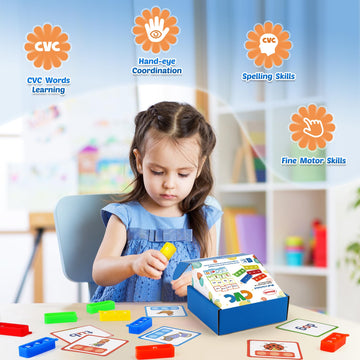 Aizweb CVC Word Game - Phonics Flash Cards for Preschool & Kindergarten, Special Education Spelling Toy, Medium Classroom Supplies