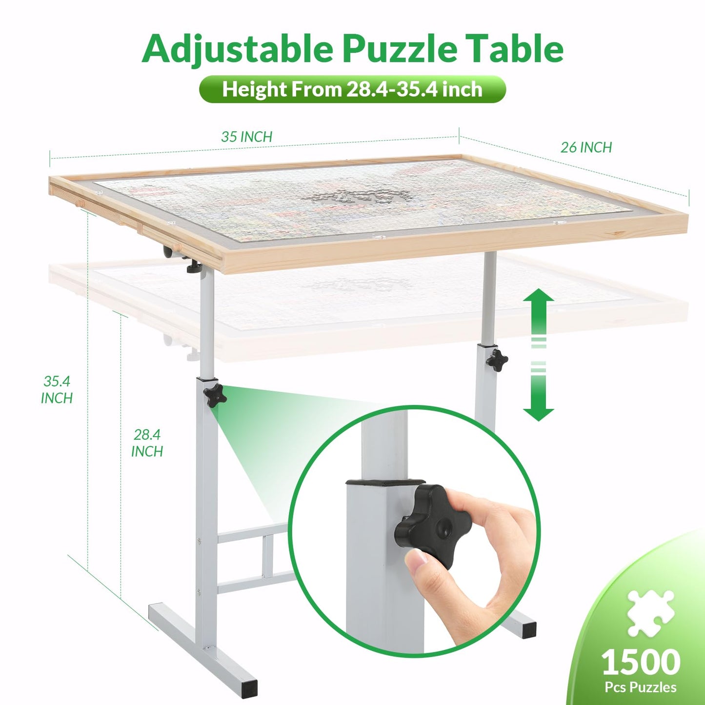 Bittpicc Puzzle Table With Drawers For Adults 1500 Pieces Angle & Height Adjustable Jigsaw Puzzle Table With Metal Legs 35''X26'
