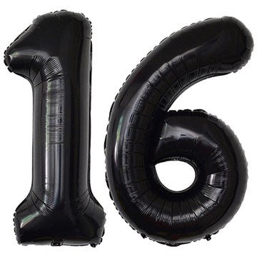 Black 16 Number Balloons Giant Jumbo Number 16 Foil Mylar Balloons For Girl Boy Men 16Th Birthday Party Supplies 16 Anniversary