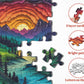 Magic Forest Puzzles For Adults 1000 Pieces, Nature Round Tree Mountain River Sunset Landscape Puzzle, Colorful Paper Cut Art Pu