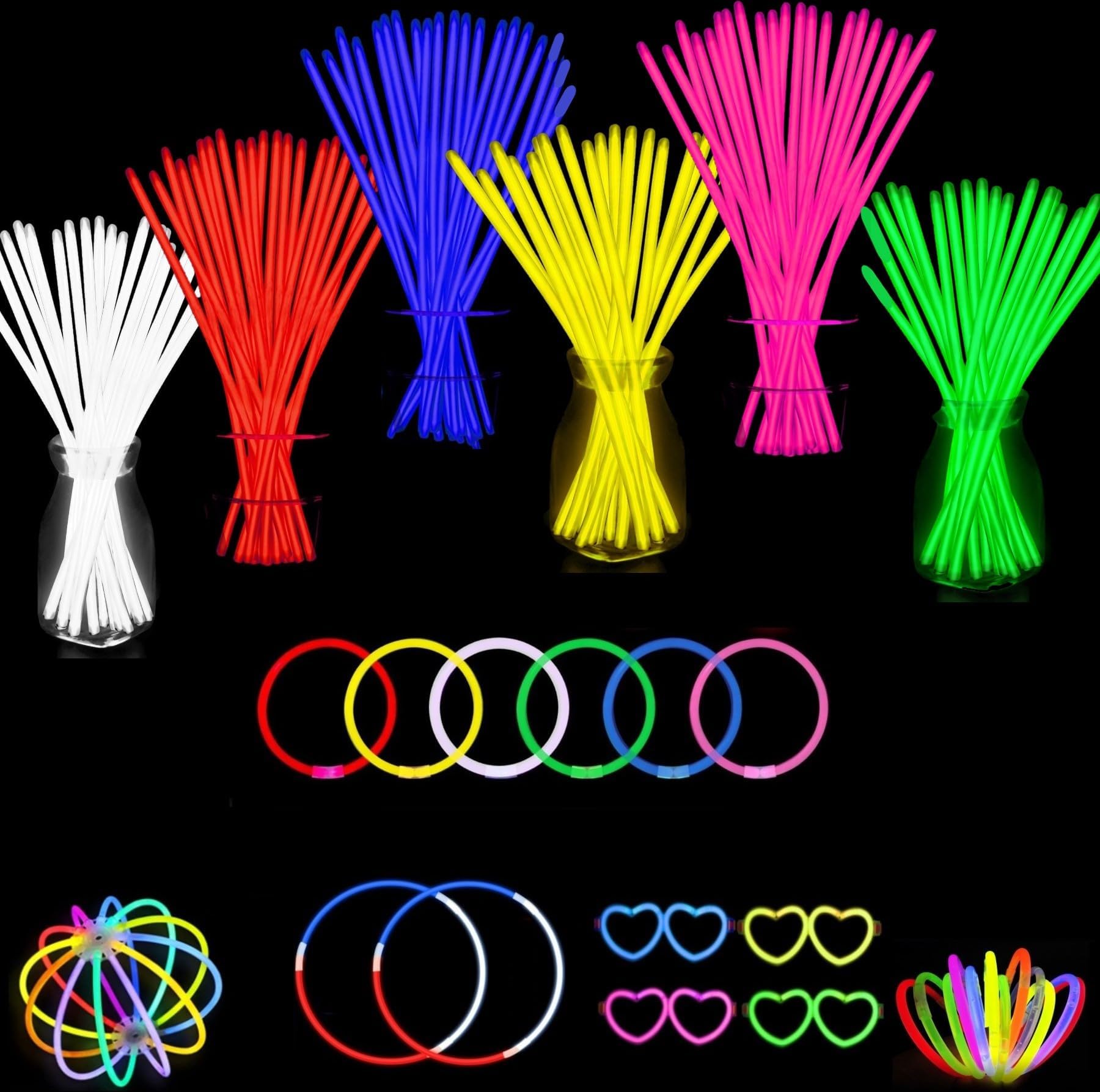 Yofobu Glow Sticks Bulk Light Up Bracelet Glow Necklaces With Connectors 50Ct 8' Glowsticks 4Th Of July Neon Party Supplies For Hawii Carnival Christmas New Year Birthday Wedding (Colorful)