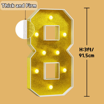 Imprsv Marquee Numbers Gold 3Ft: Golden Party Decor - Light Up Number 8 Large 3 Feet Tall - Birthday Decorations For Him Her 8Th
