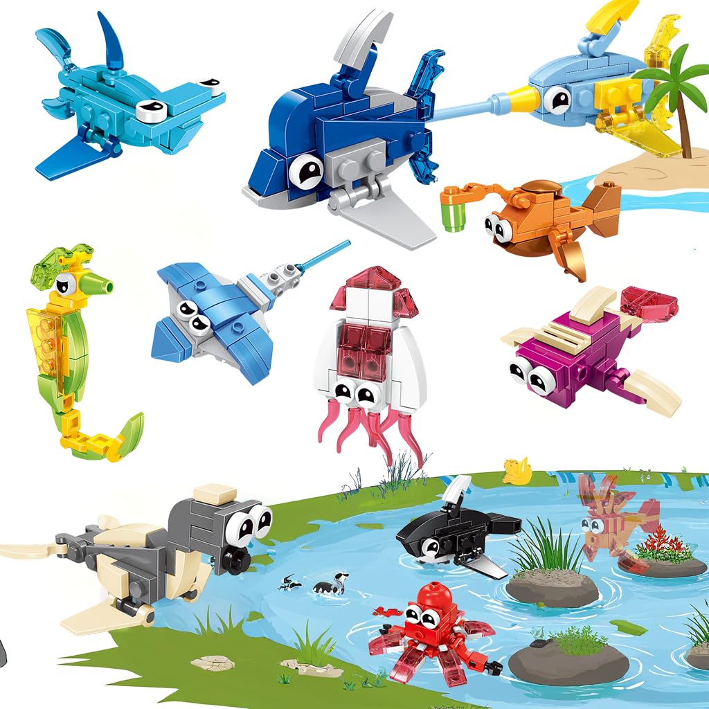 BRAITEN 12 Pack Party Favors Building Blocks,36 pcs Ocean Animal Blocks Set,Perfect for Classroom Prizes, Birthday Party, Easter