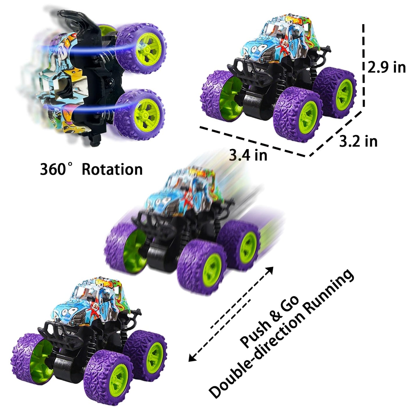 Monster Truck Toys- 6Pcs Mini Monster Jam Trucks Toy Cars Bulk Push and Go Friction Powered Vehicles for Kids Boys Girls Birthda