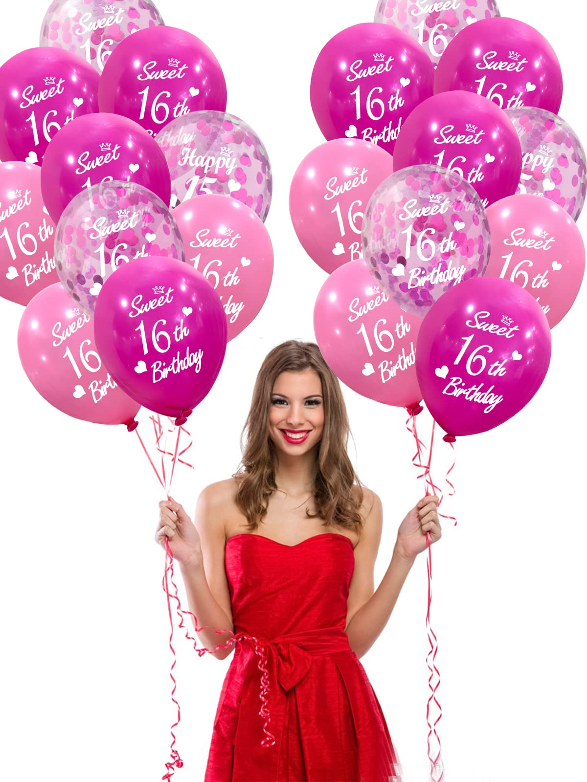 Sweet 16Th Birthday Latex Balloons Confetti Balloon Pink And Hot Pink Party Decorations 30 Pack 12 Inch Helium Printed 16 Number
