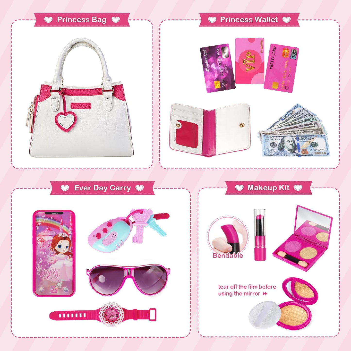 Shemira Play Purse For Little Girls, Princess Pretend Play Girl Toys For 3 4 5 6 7 8 Years Old, Birthday Gift For Girls Age 3-5